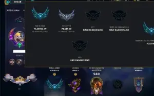 Platina 4 com TODOS os Champs e 296 Skins ( ADC / SUP / JG )