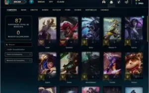 Conta unranked coim 7 skins e 34 champs