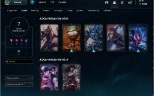 Conta unranked coim 7 skins e 34 champs