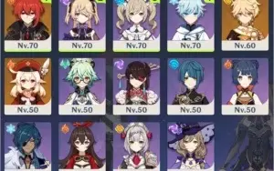 AR 42 Diluc, Klee, Fishcl, Chongyun | Stamina full