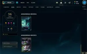 36 skins no lol, platina 3 season passada, nenhum jogo nessa