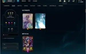 Conta Diamante 4, com 138 Campeões e 137 skins tops