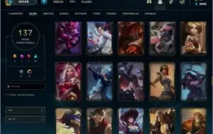 Conta Diamante 4, com 138 Campeões e 137 skins tops