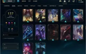 Conta Diamante 4, com 138 Campeões e 137 skins tops