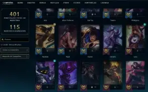 Platina 1 com 150 Champs e 170 Skins ( ADC / MID / SUP )