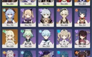 Genshin Impact AR49 com 5 personagens 5 estrelas