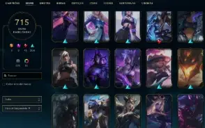 Unranked com TODOS os champs e 716 Skins + RP