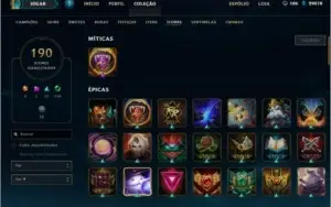 conta de lol gold 1 todos campeões e 134 skins