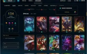 conta de lol gold 1 todos campeões e 134 skins
