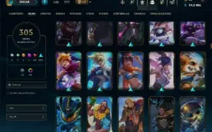 Unranked com TODOS os Champs e 305 Skins ( ADC / JG )