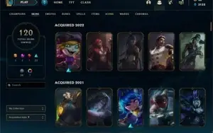 Conta com 120 skins e skins vitoriosas a partir de 2015