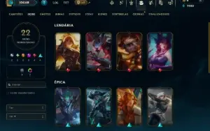 Unranked com 60 Champs e 22 Skins