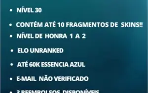 CONTA SMURF UNRANKED ATÉ 60.000 DE ESSÊNCIA AZUL
