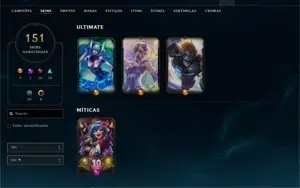 Conta LoL, 147 campeões, 151 skins, conta criada na season 3
