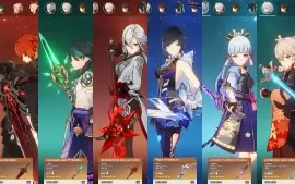 Genshin Impact AR58/ 6 Armas de Assinatura + Personagens