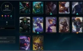 Conta de Lol, com 80 campeões e 34 skins