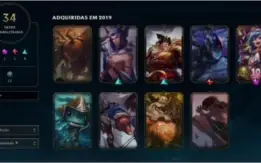 Conta de Lol, com 80 campeões e 34 skins
