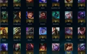 Conta Ouro V, 32 campeões, 6 skins e borda Gold.