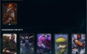 Conta Ouro V, 32 campeões, 6 skins e borda Gold.