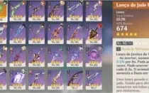 Conta Genshin Impact com 15 T5* Armas e 21 personagens T4