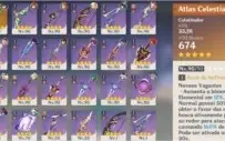 Conta Genshin Impact com 15 T5* Armas e 21 personagens T4
