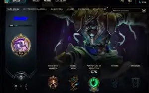 conta com todos os campeões 76 skins, 3 Lendárias, 7 épicas.