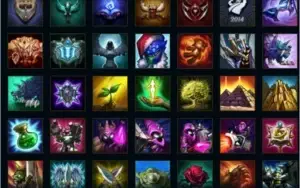 conta com todos os campeões 76 skins, 3 Lendárias, 7 épicas.