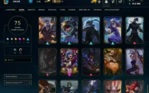 conta lol,361nivel de maestria, 75skins habilitadas