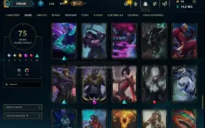 conta lol,361nivel de maestria, 75skins habilitadas