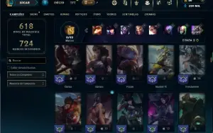 Unranked com TODOS os champs e 182 Skins ( Nivel 744 )