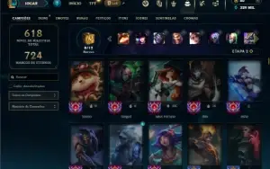 Unranked com TODOS os champs e 182 Skins ( Nivel 744 )