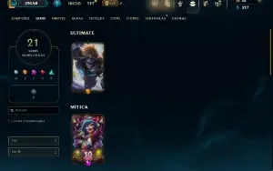 Unranked com 50 Champs e 21 Skins ( MID / JG / TOP )