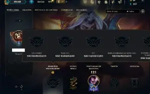 Unranked com 50 Champs e 21 Skins ( MID / JG / TOP )
