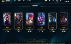 Conta prata 4 com 25 Champs e 4 Skins + 2 Fragmentos de skin