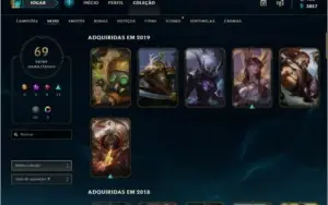 Conta League of Legends 127 campeões 69 skins Platina 3