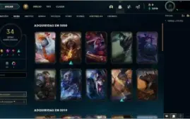 CONTA LOL LVL 119 PLATINA 4, 72 CHAMPS, 34 SKINS