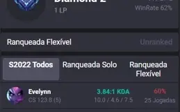 conta de lol diamante 2 62% winrate