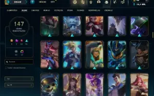 Ouro 4 com TODOS os champs e 147 Skins ( Nivel 515 )
