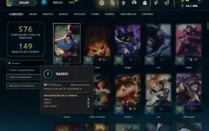 Ouro 4 com TODOS os champs e 147 Skins ( Nivel 515 )