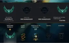 Conta LoL Platina 4 - 80% Winrate