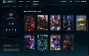 lol, elo PLATINA V. 121 campeões e 25 skins habilitados