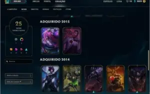 lol, elo PLATINA V. 121 campeões e 25 skins habilitados