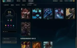 lol, elo PLATINA V. 121 campeões e 25 skins habilitados