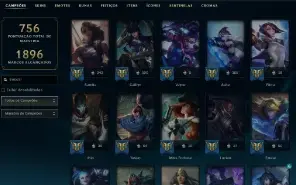 Ouro 2 com TODOS os champs e 247 Skins ( Nivel 738 )