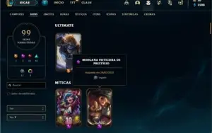 Conta Platina 1 com 120 Champs e 99 Skins + 1 Prestigio