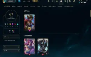 Platina 4 com TODOS os Champs e 67 Skins ( ADC / SUP )