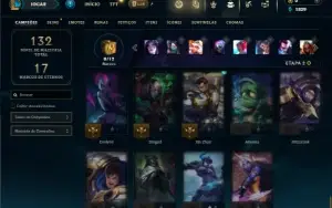 Unranked com 45 Champs e 17 Skins + 9 Fragmentos