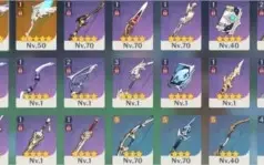 Conta Ar40 ganyu+Zhongli+Armas Tier5 Amos e harpa celestial