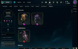 Conta LOL 540 Skins, 19 míticas, 570 ícones, Plat1 mmr mestr