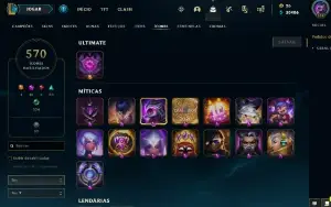 Conta LOL 540 Skins, 19 míticas, 570 ícones, Plat1 mmr mestr